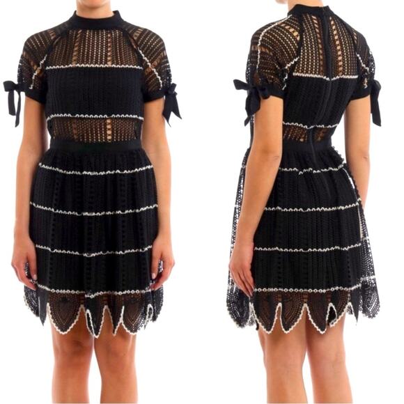 NWT Crocheted Scalloped Hem Mini Dress - BLACK & WHITE - Picture 4 of 6